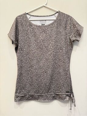 Merrell Women's Gray Floral Drawstring Short-Sleeve Tee, Size Medium